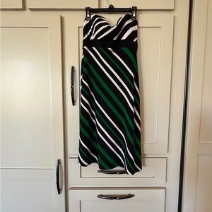 Cache Black, White, and Green Strapless Dress